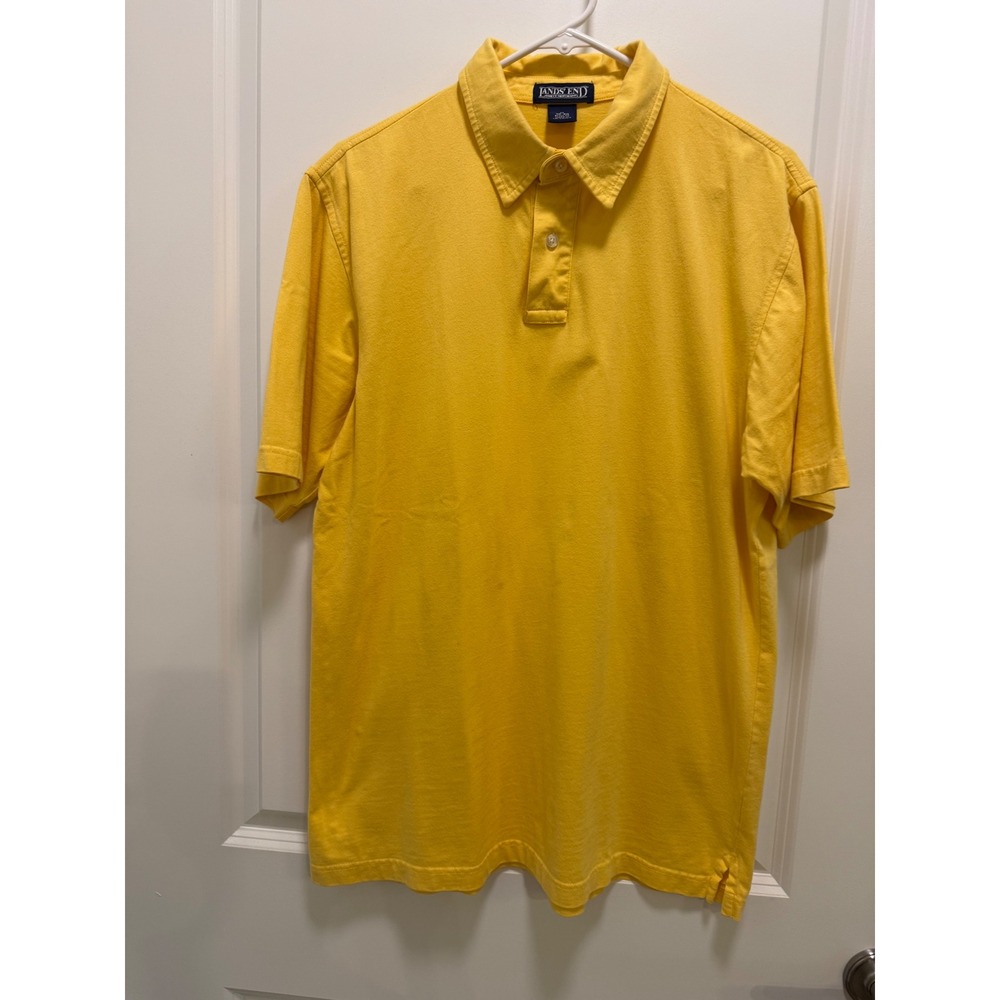 Lands End Mens Yellow Short Sleeve Polo Shirt Regular Fit Size M 38-40 Cotton